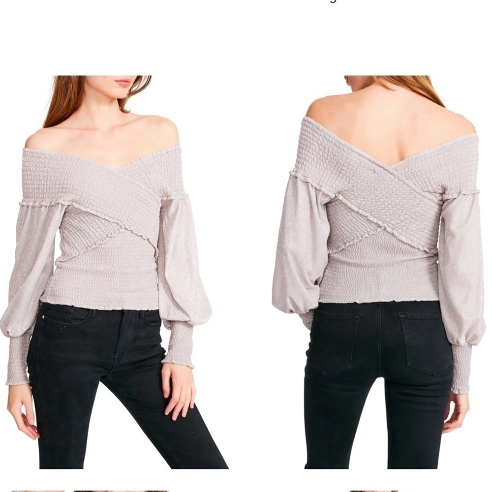 BB Dakota by Steve Madden Crossfire Smocked Off the Shoulder Top pink